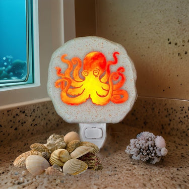 plug-in Octopus Night Light - Orange in bathroom - Eclectic Treasures
