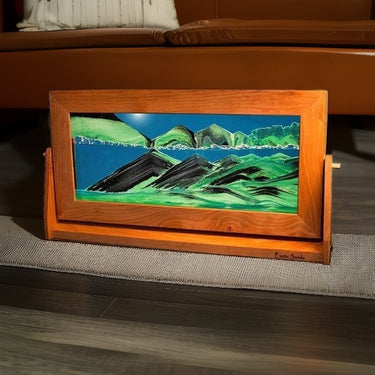Sand Art Picture X-Large Summer Turquoise Cherry Wood Frame - Moving Sand Art Picture -Exotic Sands - Eclectic Treasures