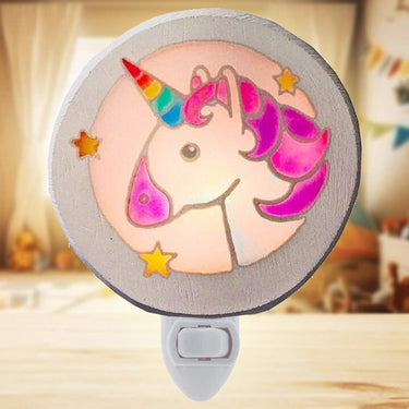 plug-in Unicorn Night Light - Rainbow with Yellow Stars in bedroom - Eclectic Treasures