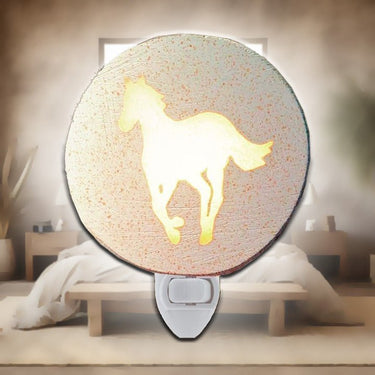plug-in White Horse Night Light in a bedroom - Eclectic Treasures